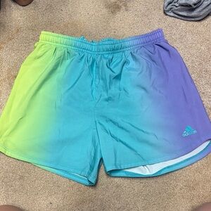 LIKE NEW Girls XL Adidas Lime Green Blue and Purple Gradient Shorts
